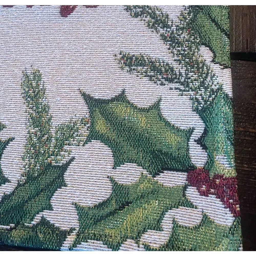 Bless This Home Christmas Poinsettia Tapestry Table Runner 13x70 Cream Red NWT